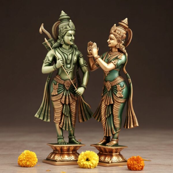 Pure Bronze Ram Sita Statues – Chola Patina Finish 31