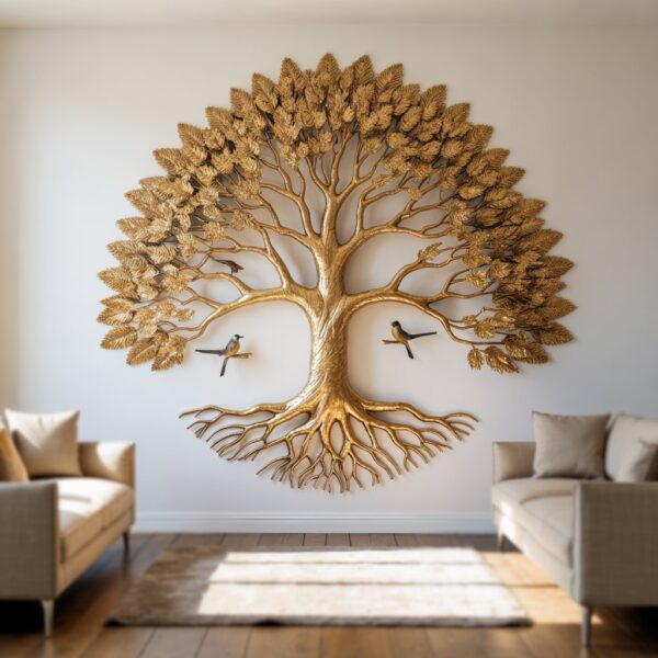 Majestic Brass Kalpavriksha Tree Wall Hanging – 75 x 68 x 10 Grand Statement Piece