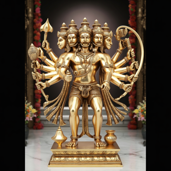Majestic 75-inch Tall Brass Panchmukhi Hanuman Statue