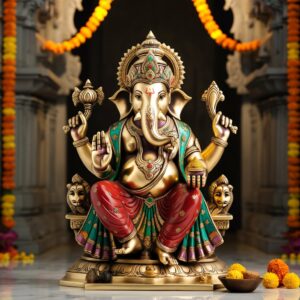 Brass Ganesha on King Size statue with stonework – 28