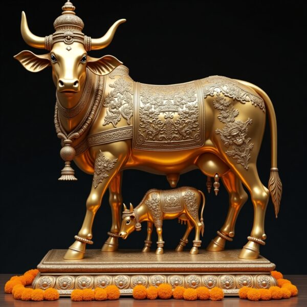 Brass Large Kamadhenu Cow with Calf – 53