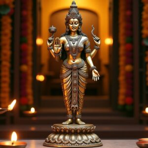 Brass Large Deep Lakshmi Pavaai Vilakku Statue – Exquisite 6.1 FT Sculpture