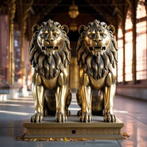 Brass Large Lion Sculpture – 48 Inch, Pair, 400 kg