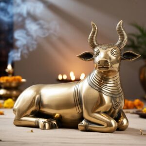 Brass Large Nandi Sculpture 34 inch vintage tone