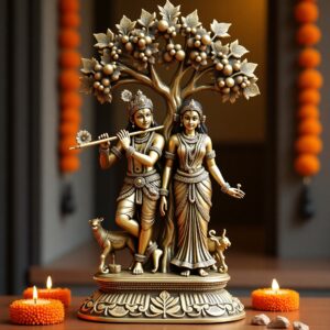 Pure Brass Large Radha Krishna Under Tree Sculpture 30