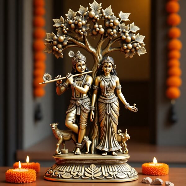 Pure Brass Large Radha Krishna Under Tree Sculpture 30