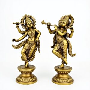 Pure Brass Radha Krishna Sculptures – Chola Style (Large Pair) 36