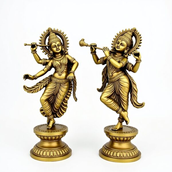 Pure Brass Radha Krishna Sculptures – Chola Style (Large Pair) 36