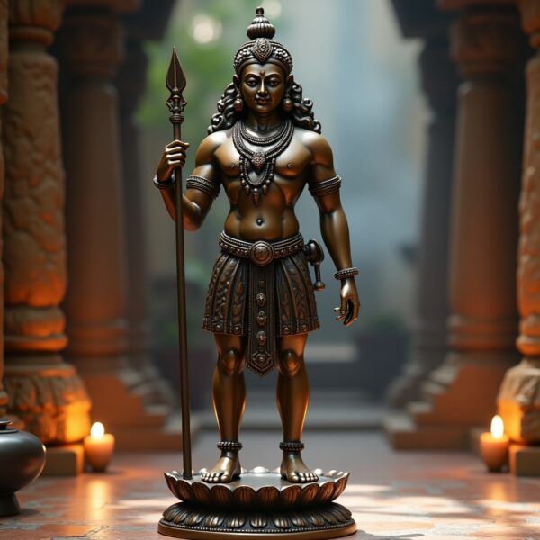 Pure Bronze Standing Murugan Kartikeya Kumaraswamy Sculpture – Chola Patina Finish 26.5